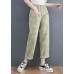 Plus Size Green Plaid elastic waist Plaid Linen Pants Spring