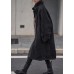 Organic stand collar drawstring Plus Size tunic coat black Dresses outwear