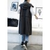 vintage plus size medium length sleeveless coats black hooded zippered coat