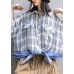 Chic patchwork plaid cotton box top lapel collar oversized summer blouse
