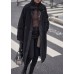 Organic stand collar drawstring Plus Size tunic coat black Dresses outwear