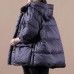 women plus size down jacket black hooded pockets goose Down coat