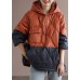 Boho Orange Patchwork Black hooded Loose Winter Down coat