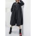 Elegant black oversized maxi coat hooded pockets zippered coat