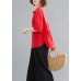 Women Button Down elastic waist linen shirts women red Art blouses