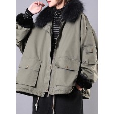 2019 army green casual outfit oversize snow jackets pockets faux fur collar winter coats