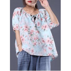 Women floral cotton linen tops women blouses design v neck summer shirt
