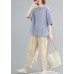 Handmade light blue linen linen tops women blouses Work Button Down elastic waist shirts