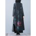 Fine black prints overcoat trendy plus size long jackets fall trench coats Chinese Button
