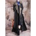 Elegant plus size long fall coat black striped Notched large hem wool overcoat