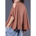 Loose off the shoulder sleeve cotton crane tops Cotton dark khaki striped tops summer