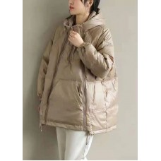 New Khaki hooded zippered Pockets Thick Winter Duck Down Coat