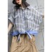 Chic patchwork plaid cotton box top lapel collar oversized summer blouse
