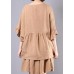 women casual cotton linen khaki two pieces ruffles sleeve blouse with fashion shorts