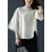 Handmade nude linen Blouse stand collar Chinese Button tunic shirts