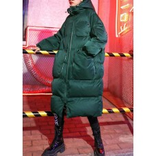 Luxury green winter parkas Loose fitting snow jackets winter hooded zippered coats