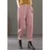 Plus Size Pink elastic waist Pockets Patchwork Corduroy harem Pants Spring