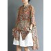 Chic cotton tunic top Korea Retro Printed High Low Hem Comfortable Blouse