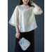 Handmade nude linen Blouse stand collar Chinese Button tunic shirts