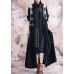 Elegant black print Coats plus size fall v neck patchwork coat